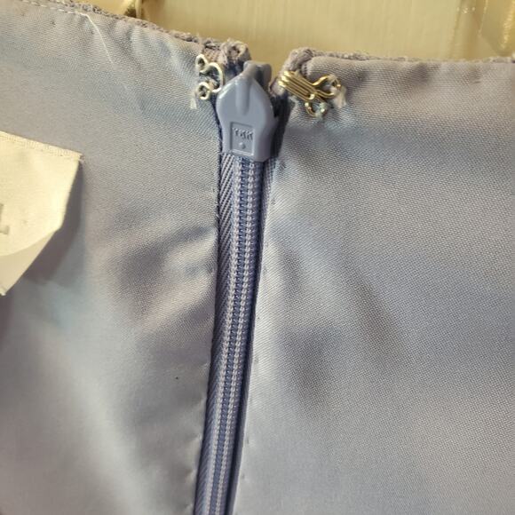 David’s Bridal Light Blue Lace Beaded Long Sleeve Satin V-Neck Formal Gown Dress - Picture 7 of 10